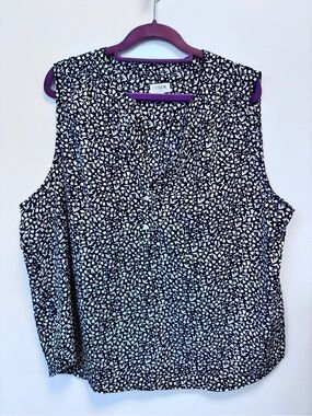 J. Crew Dark Sleeveless Printed V-Neck Top, XL